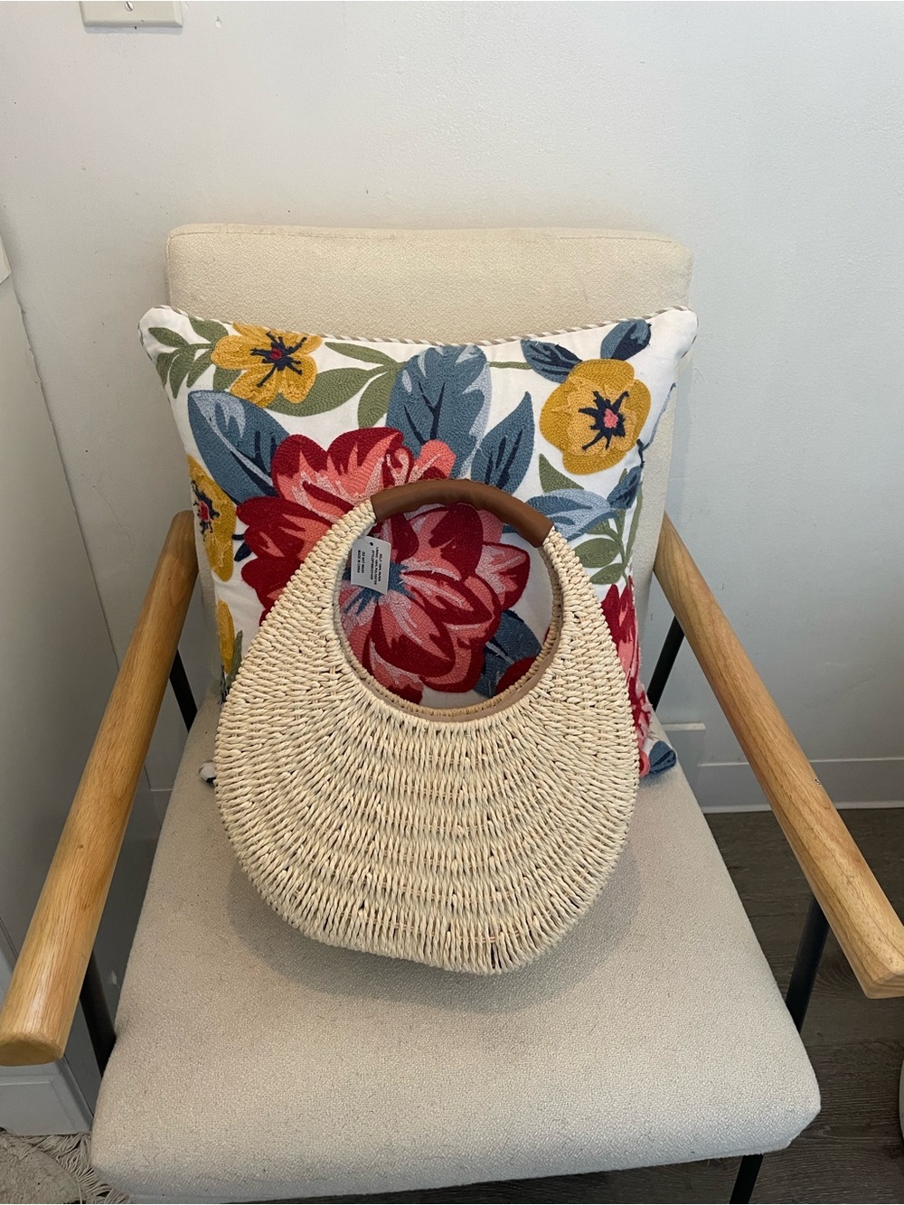 Woven Straw Circle Handle Tote Bag - Natural
